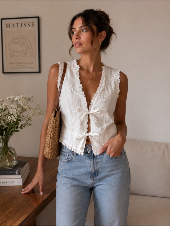 Altar'd State Tops - Altar'd State White Eyelet Tie-Front Tank